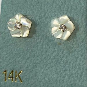 Mother of Pearl with diamond 14 kt gold earrings